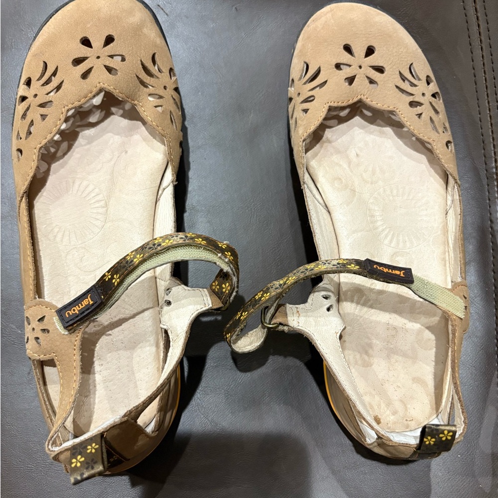 Jambu Tan Mary Jane Flats with Ankle Straps